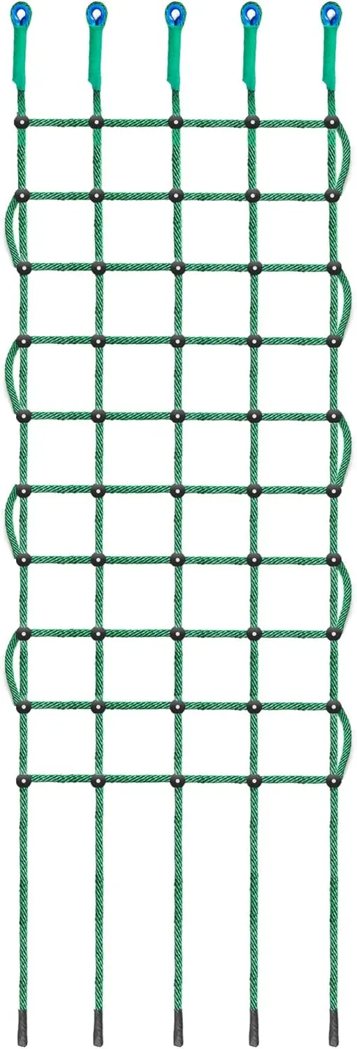 Green Rope Climbing Ladder - Indoor Climbing Net, Outdoor Cargo Webbing Net, 100% Polyester Fiber Rope Ladder, with Installation Drill Bit and Binding Rope. (Set1: 4V * 8H (73" L * 28" W))