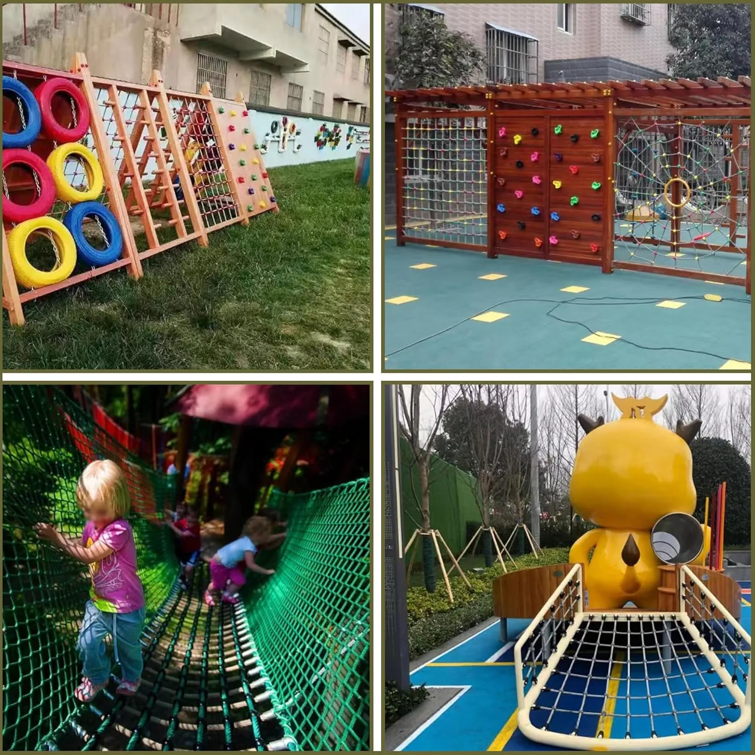 Green Rope Climbing Ladder - Indoor Climbing Net, Outdoor Cargo Webbing Net, 100% Polyester Fiber Rope Ladder, with Installation Drill Bit and Binding Rope. (Set1: 4V * 8H (73" L * 28" W))