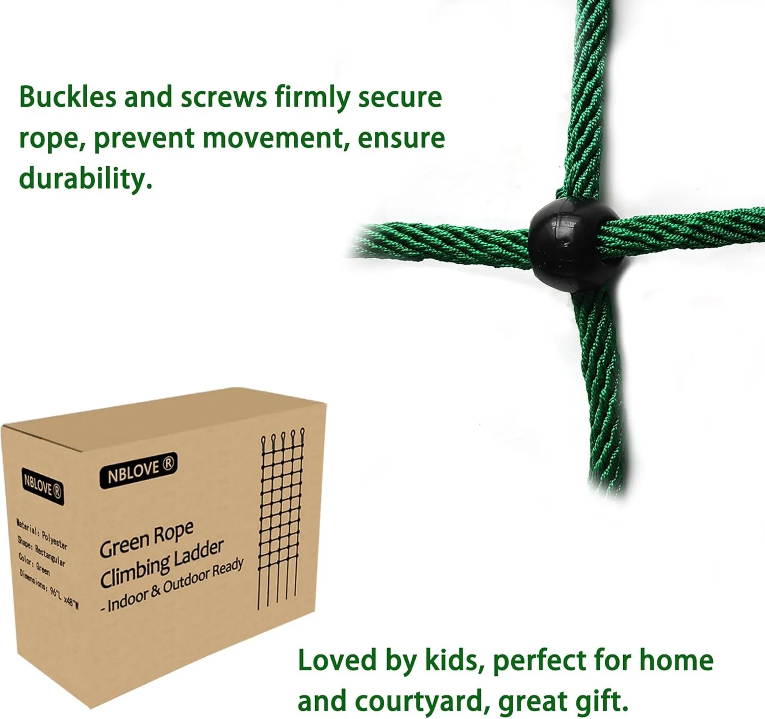 Green Rope Climbing Ladder - Indoor Climbing Net, Outdoor Cargo Webbing Net, 100% Polyester Fiber Rope Ladder, with Installation Drill Bit and Binding Rope. (Set1: 4V * 8H (73" L * 28" W))