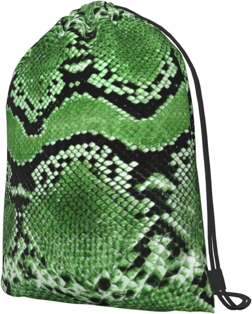 Green Snakeskin Drawstring Cinch Backpack Polyester Sack Pack String Bag For Hiking Camping Adventure