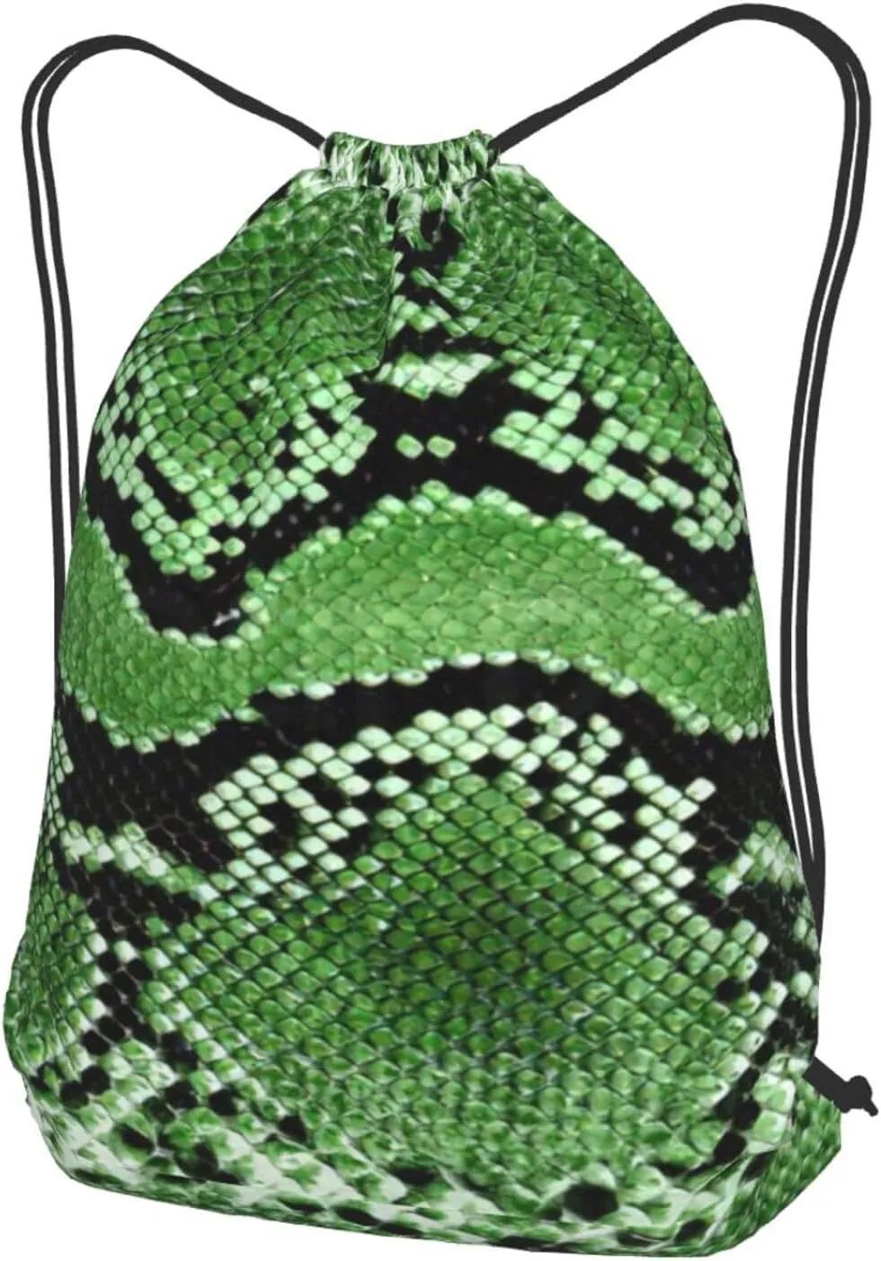 Green Snakeskin Drawstring Cinch Backpack Polyester Sack Pack String Bag For Hiking Camping Adventure
