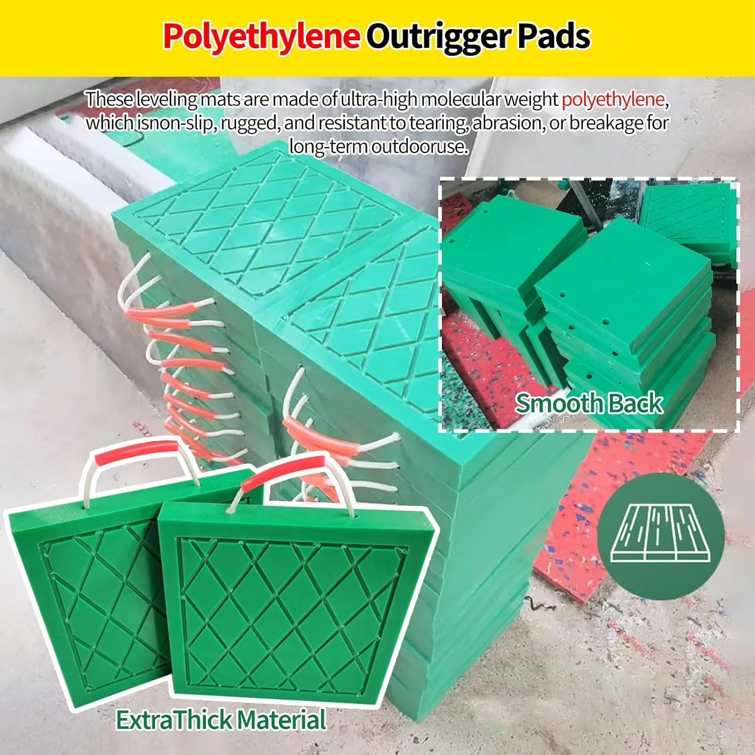 Green Stackable Unbreakable Outrigger Pad for Crane - Heavy Duty Utility Truck Outrigger Pads 3 4 5 6 7 8 10cm Extra Thick - Stabilizer Rv Leveling Pads Prevents Sinking(Set of 8,23.6x23.6x3