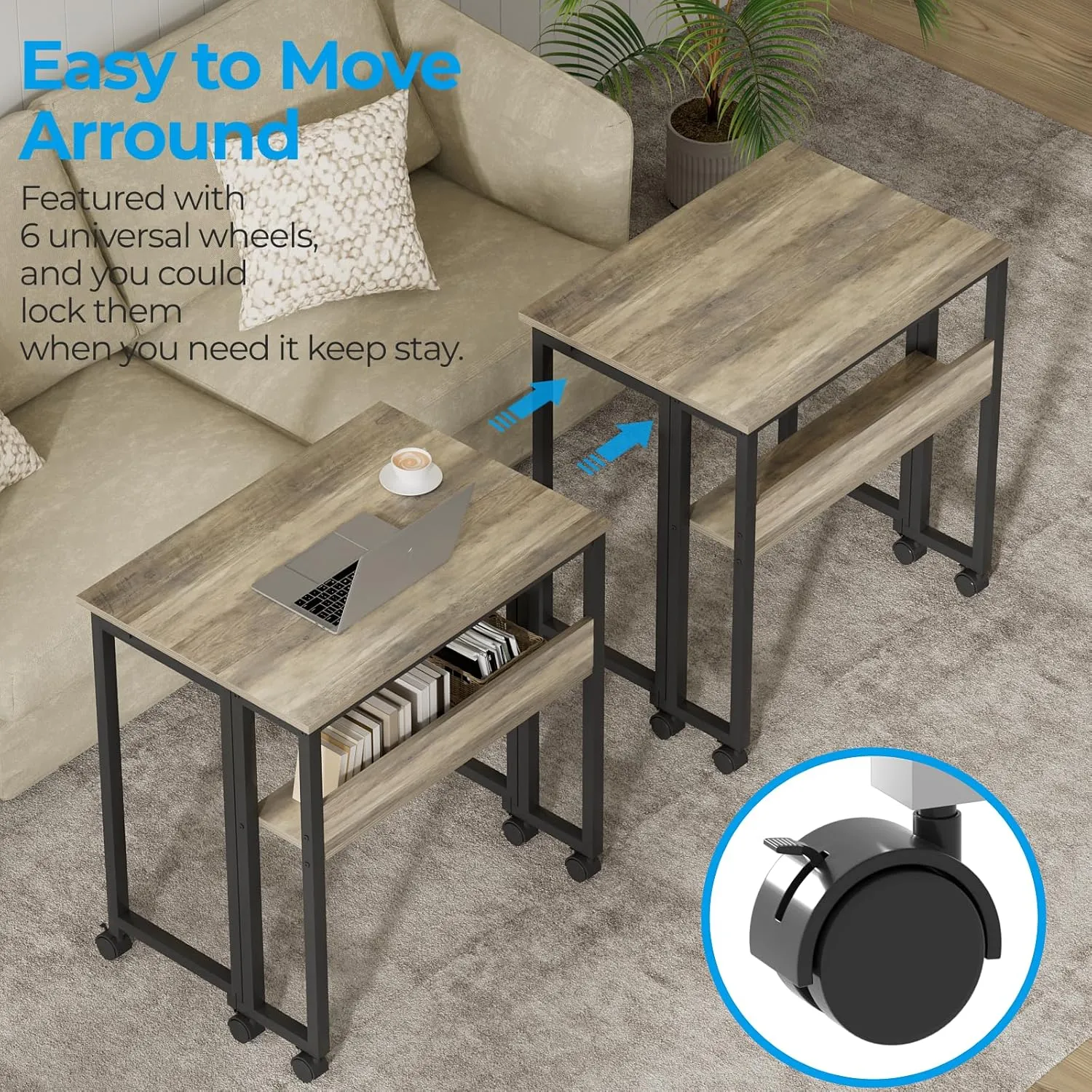 GreenForest Folding Desk Small Rolling Desk with Storage Shelf,24.8 inch Foldable Computer Desk with Wheels for Small Space,Easy Assembly,Grey Wash