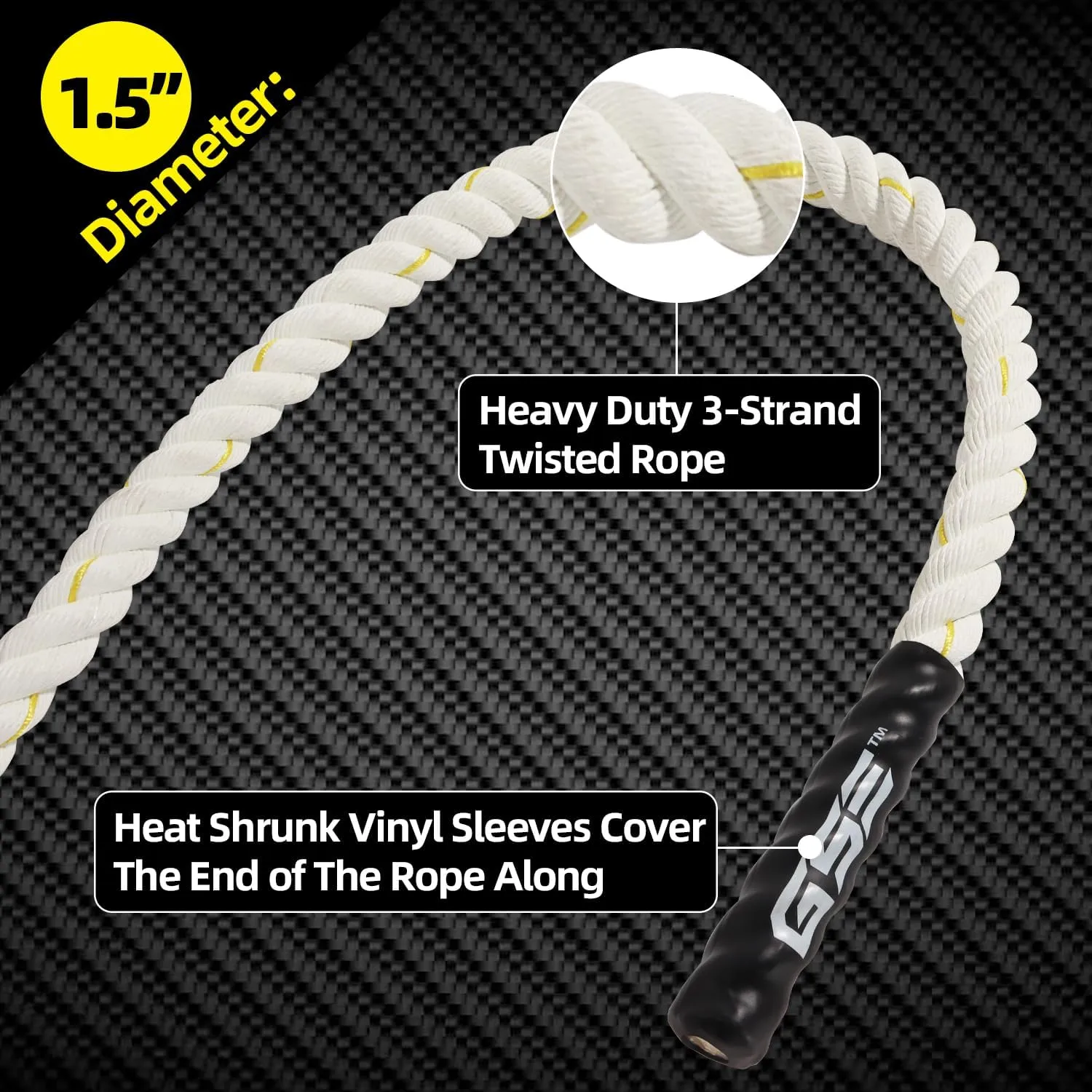 GSE Games & Sports Expert Gym Climbing Rope, Polyester Workout Rope for Indoor/Outdoor and Home Workouts. Great for Climbing Exercises, Strength Training - 6,10,15,20,25,30 Feet Lengths Available