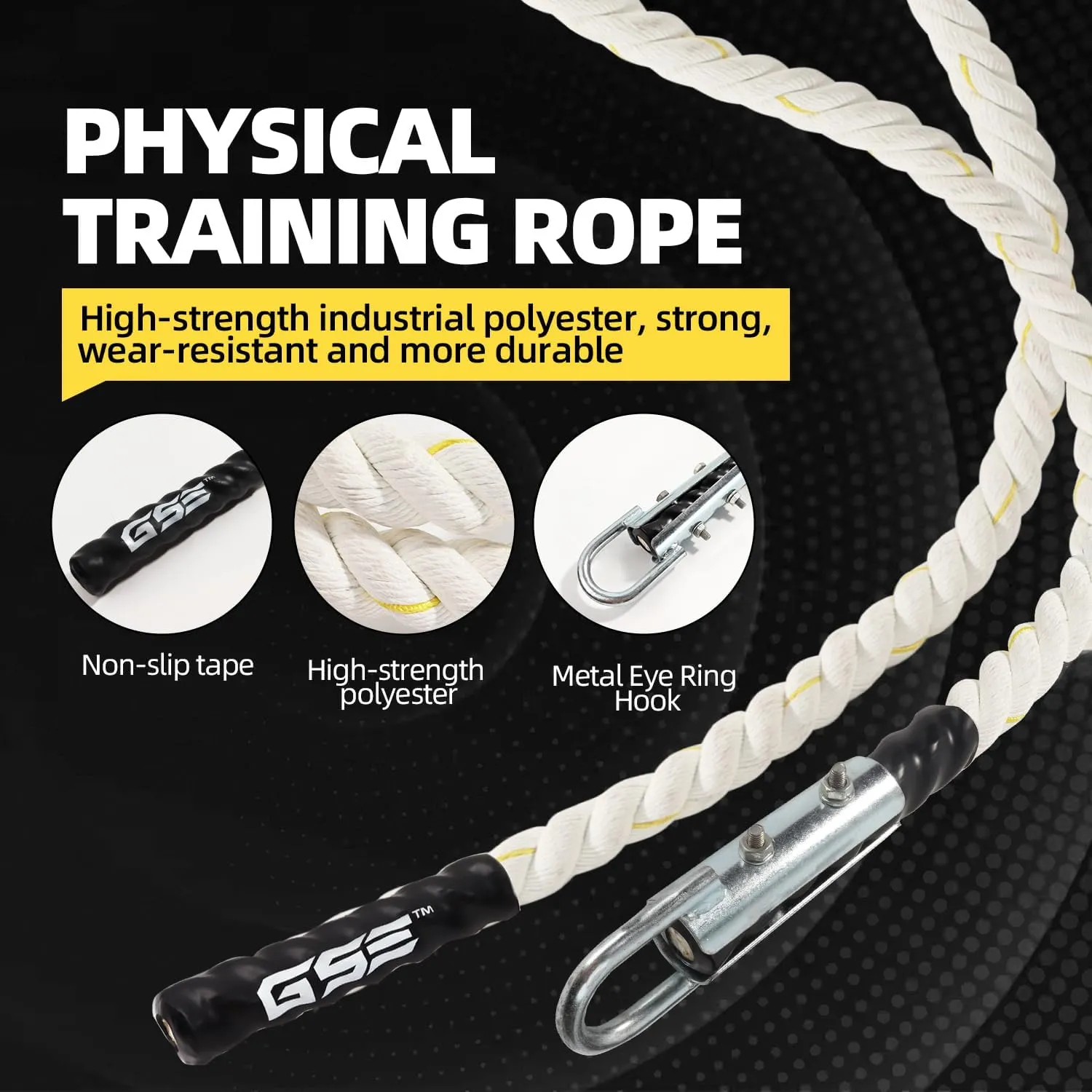 GSE Games & Sports Expert Gym Climbing Rope, Polyester Workout Rope for Indoor/Outdoor and Home Workouts. Great for Climbing Exercises, Strength Training - 6,10,15,20,25,30 Feet Lengths Available