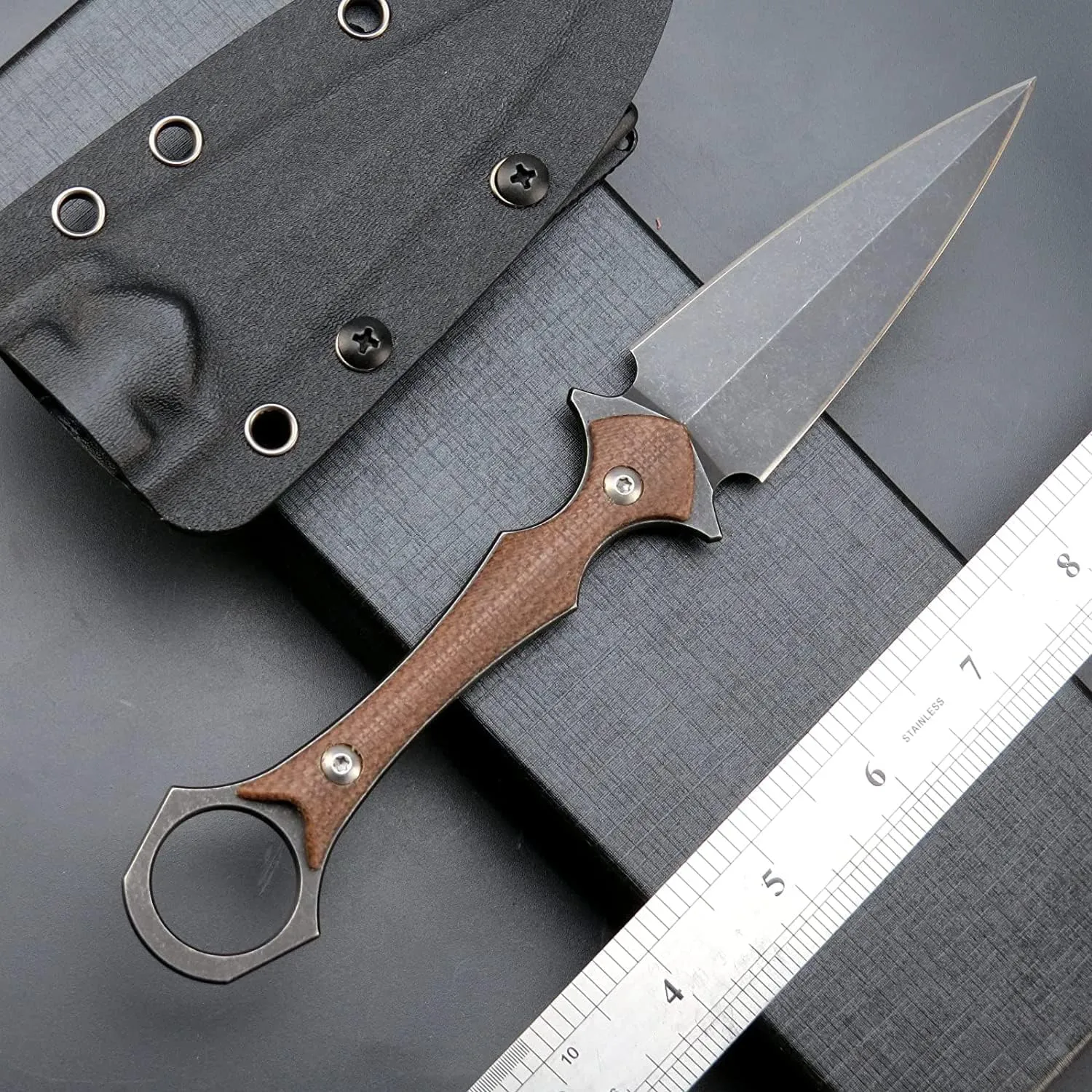 GTK292 Fixed Blade Knife D2 Steel Blade Micarta Handle EDC Tool Knifes for Outdoor Camping Survival Adventure(Brown)