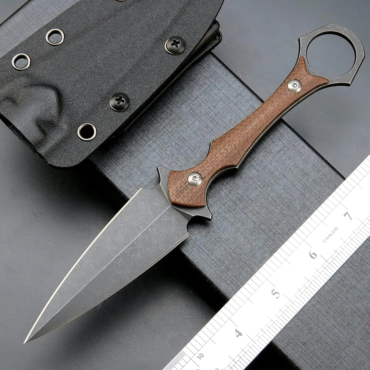 GTK292 Fixed Blade Knife D2 Steel Blade Micarta Handle EDC Tool Knifes for Outdoor Camping Survival Adventure(Brown)