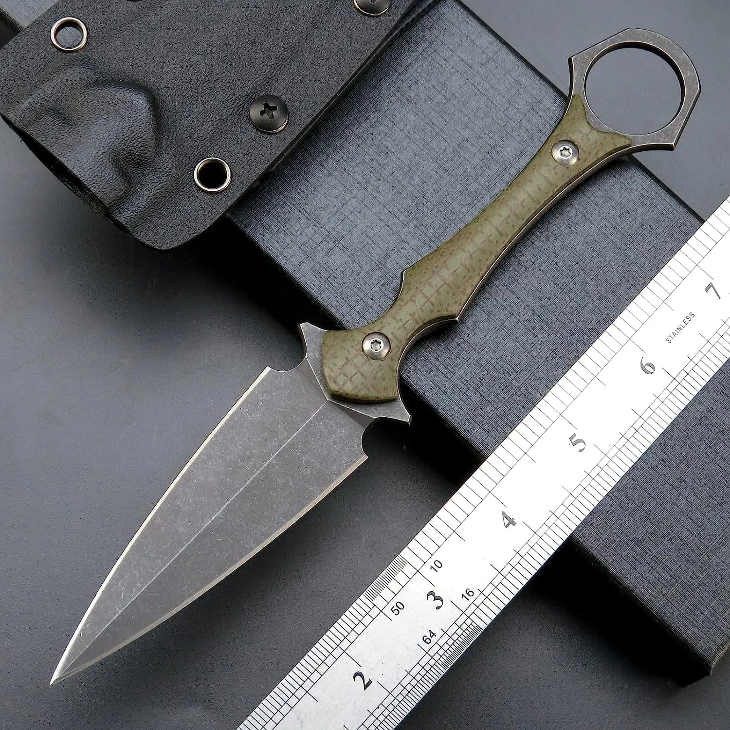 GTK292 Fixed Blade Knife D2 Steel Blade Micarta Handle EDC Tool Knifes for Outdoor Camping Survival Adventure(Green)
