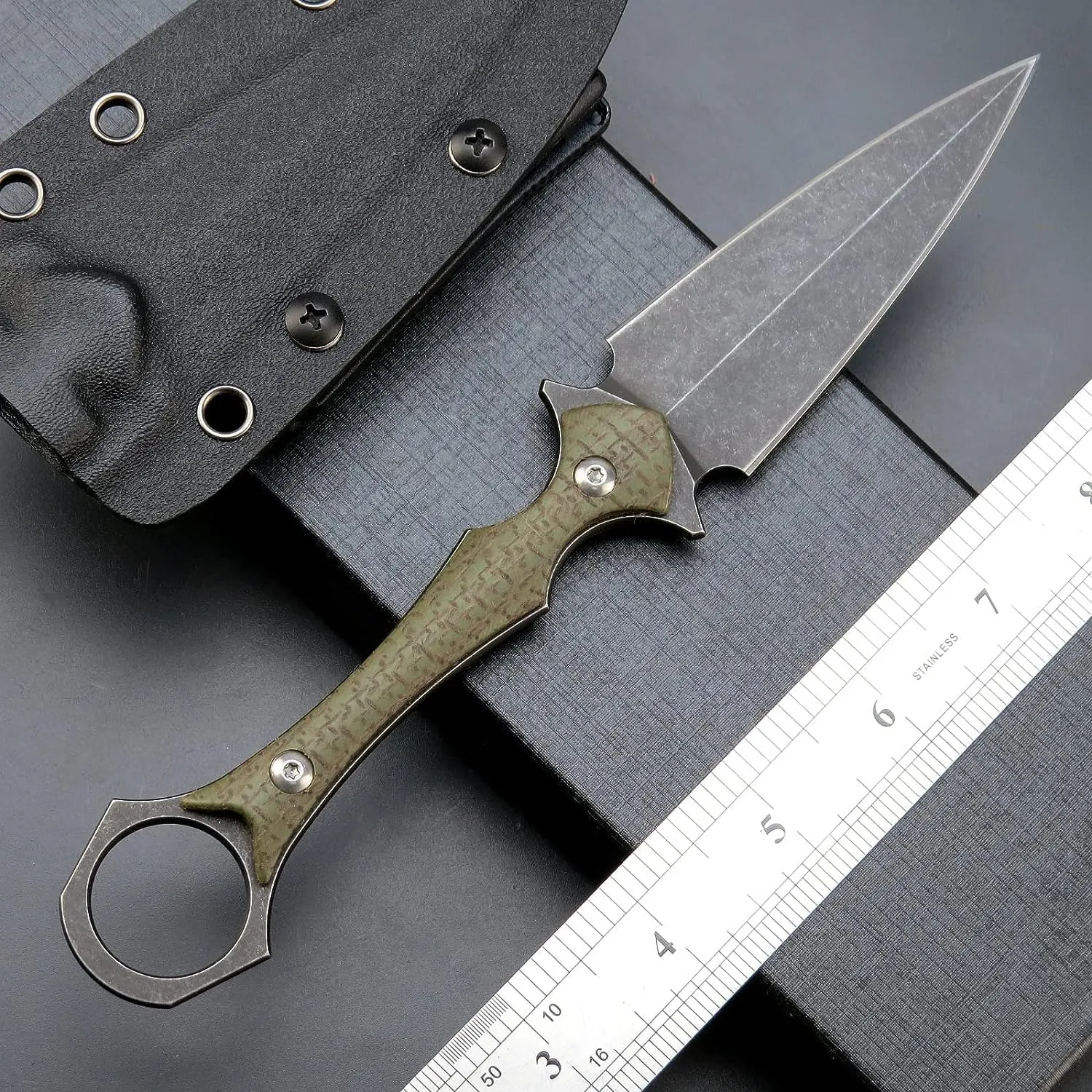 GTK292 Fixed Blade Knife D2 Steel Blade Micarta Handle EDC Tool Knifes for Outdoor Camping Survival Adventure(Green)