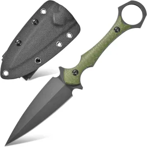 GTK292 Fixed Blade Knife D2 Steel Blade Micarta Handle EDC Tool Knifes for Outdoor Camping Survival Adventure(Green)