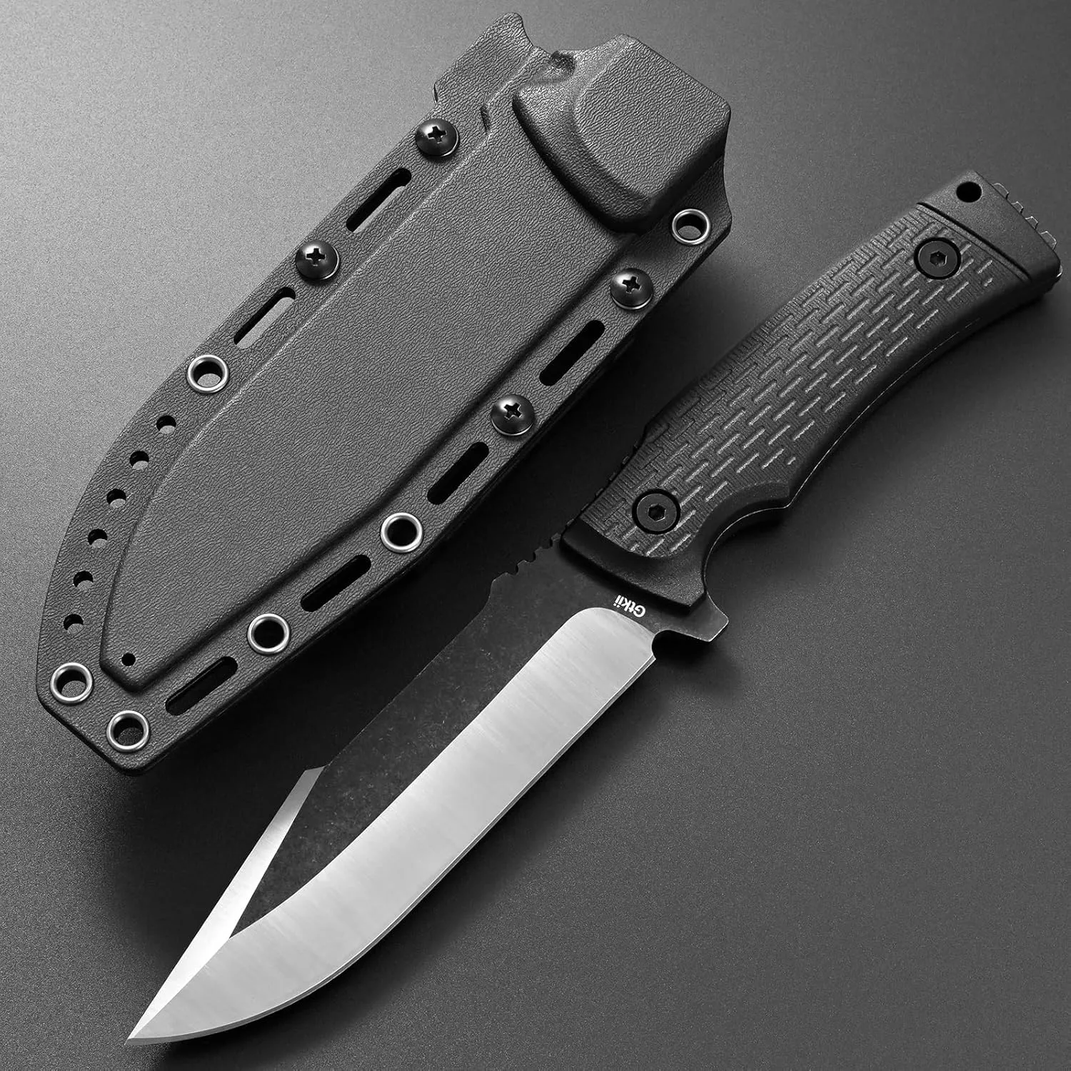 GTK3 Fixed Blade Knife AUS-8 Steel Blade Nylon Fiberglass Handle Full Tang EDC Tool Knifes for Outdoor Camping Survival Adventure Bushcraft (black)