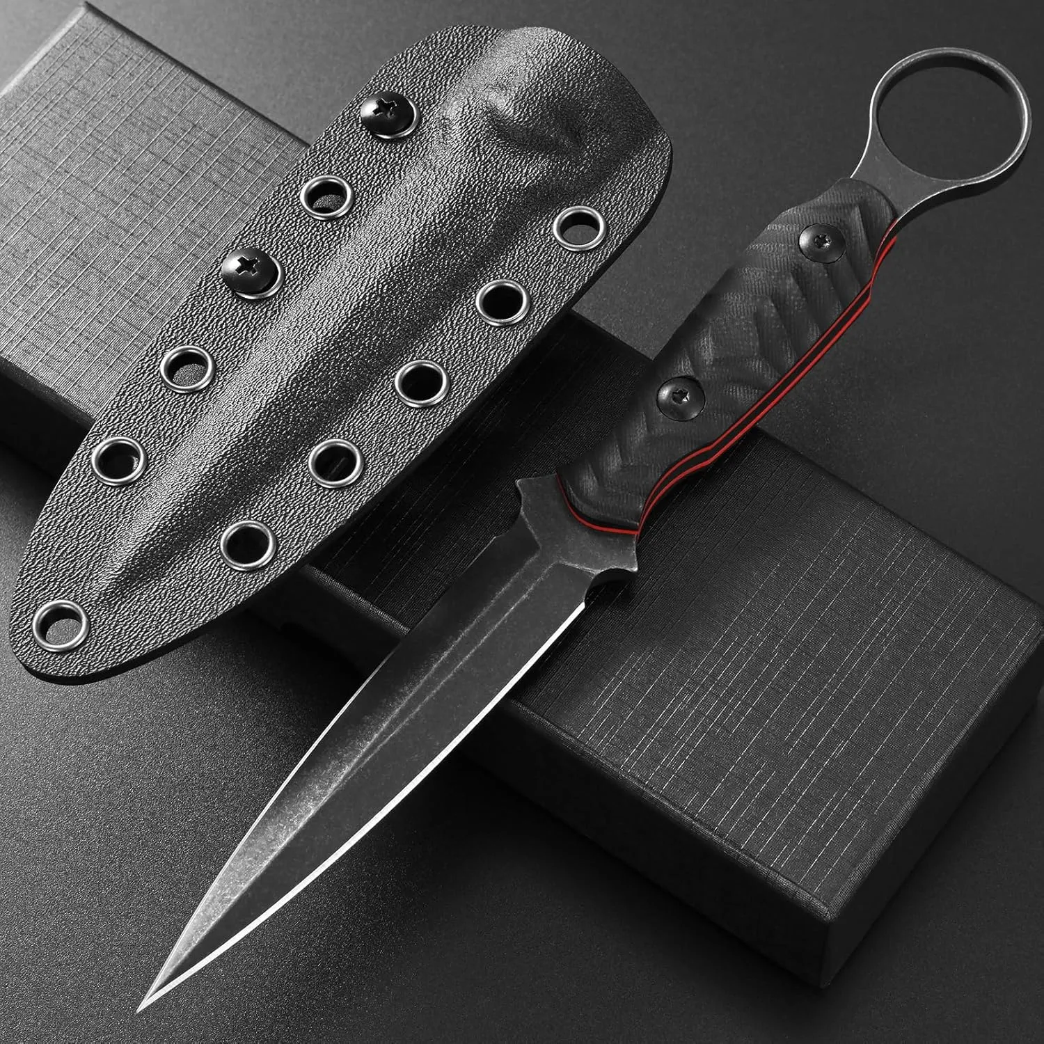 GTK340 Fixed Blade Knife AUS-10 Steel Blade G10 Handle Full Tang EDC Tool Knifes for Outdoor Camping Hiking Survival(Black)