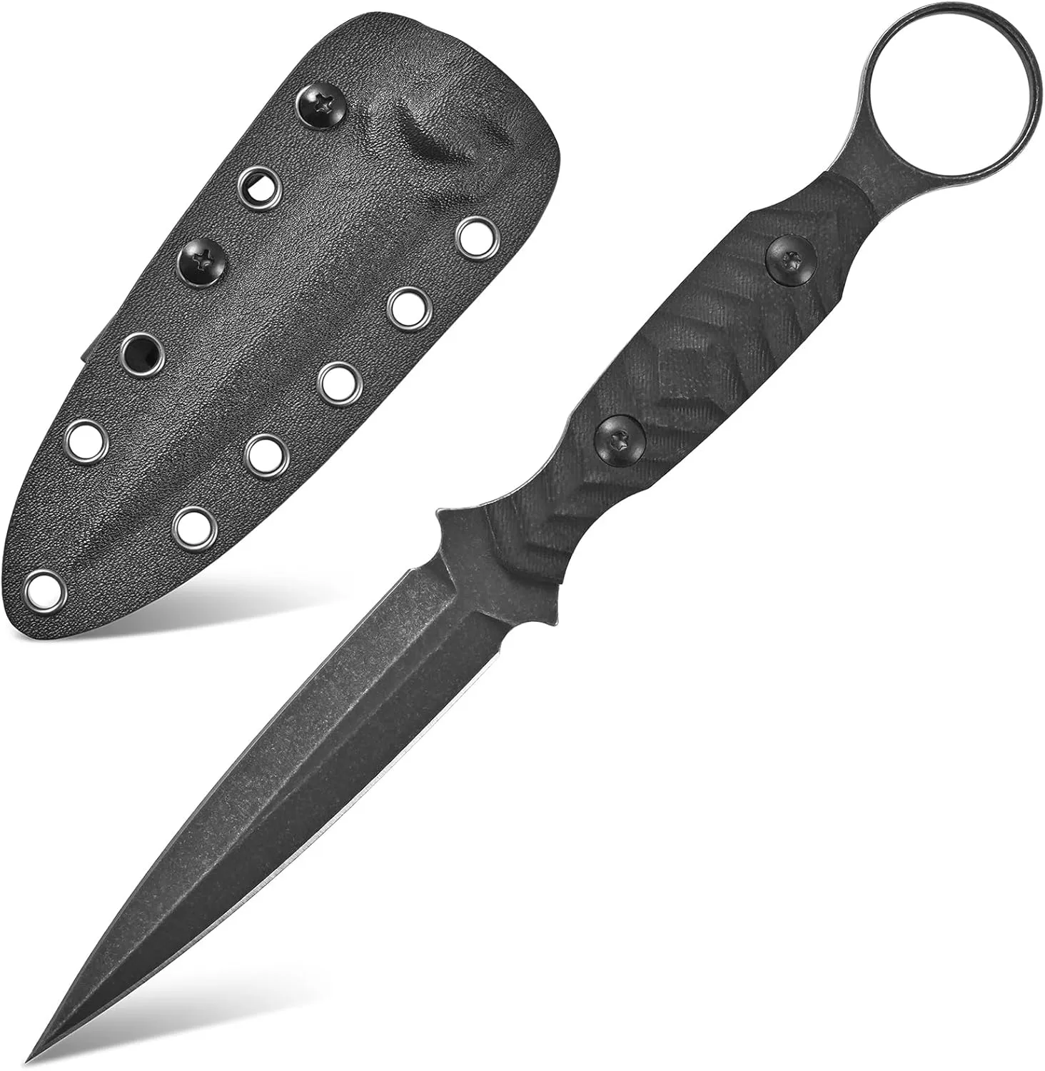 GTK340 Fixed Blade Knife AUS-10 Steel Blade G10 Handle Full Tang EDC Tool Knifes for Outdoor Camping Hiking Survival(Black)