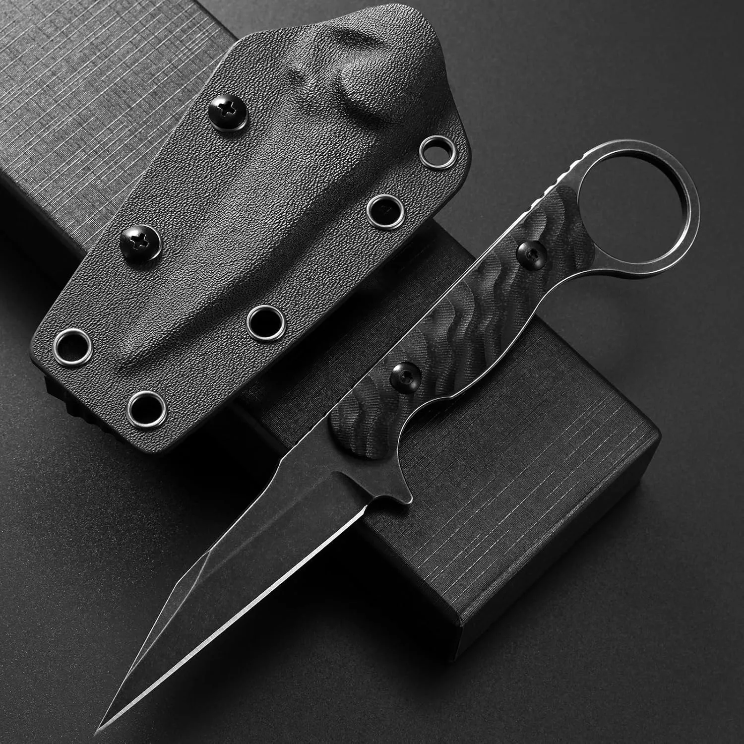 GTK341 Fixed Blade Knife K110 Steel Blade G10 Handle Full Tang EDC Tool Knifes for Outdoor Camping Adventure(Black)