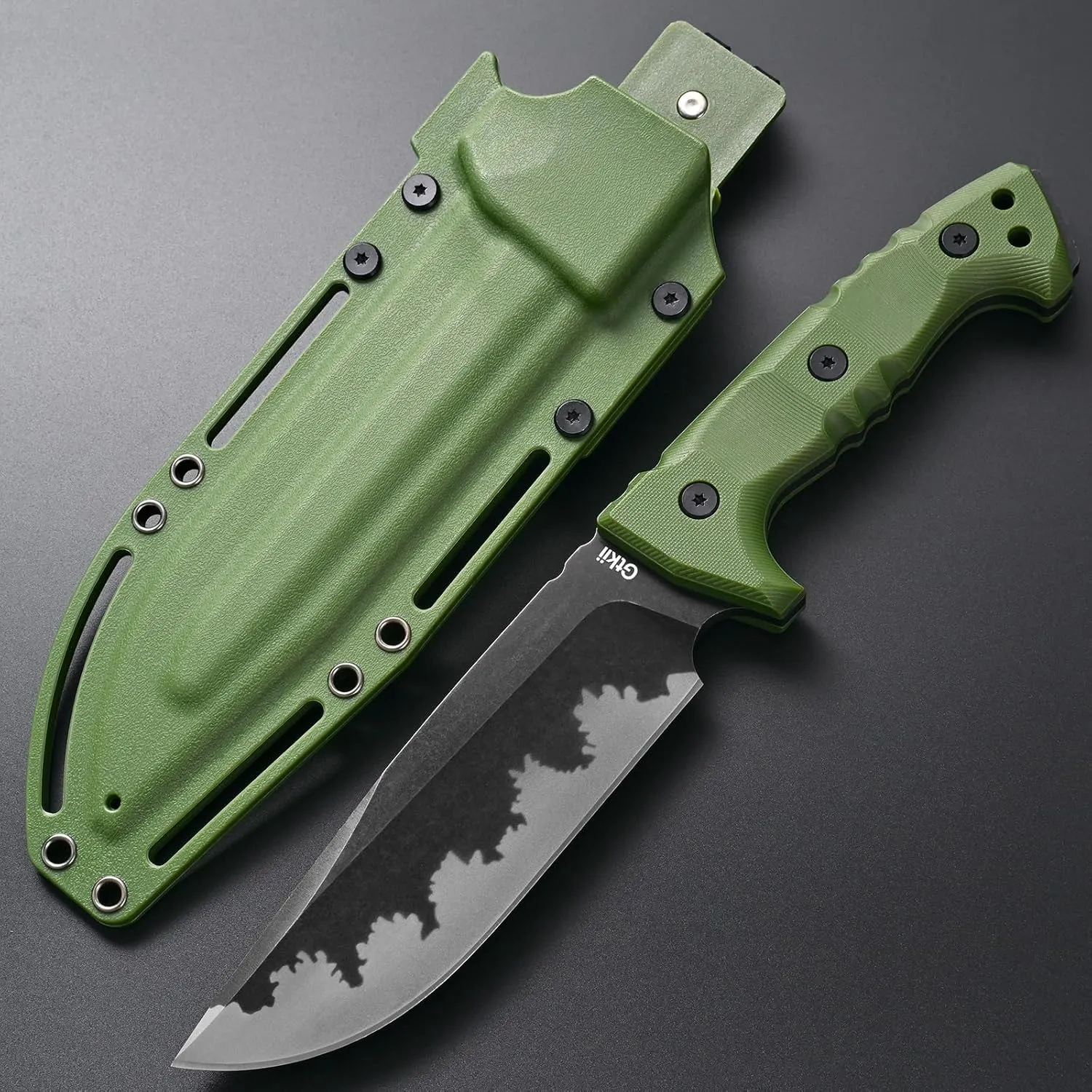 GTK7 Fixed Blade Knife DC53 Steel Blade Full Tang Nylon Fiberglass Handle EDC Fixed Knifes for Outdoor Camping Hunting (green)