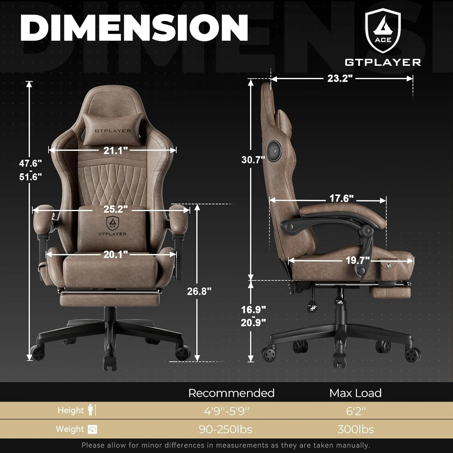 GTPLAYER Gaming Chair with Speakers, Video Game Chairs with Footrest, PC Gamer Chairs for Adults - Padded High Back Ergonomic Reclining Silla Gamer, Linkage Armrest, Ace Pro, Light Brown