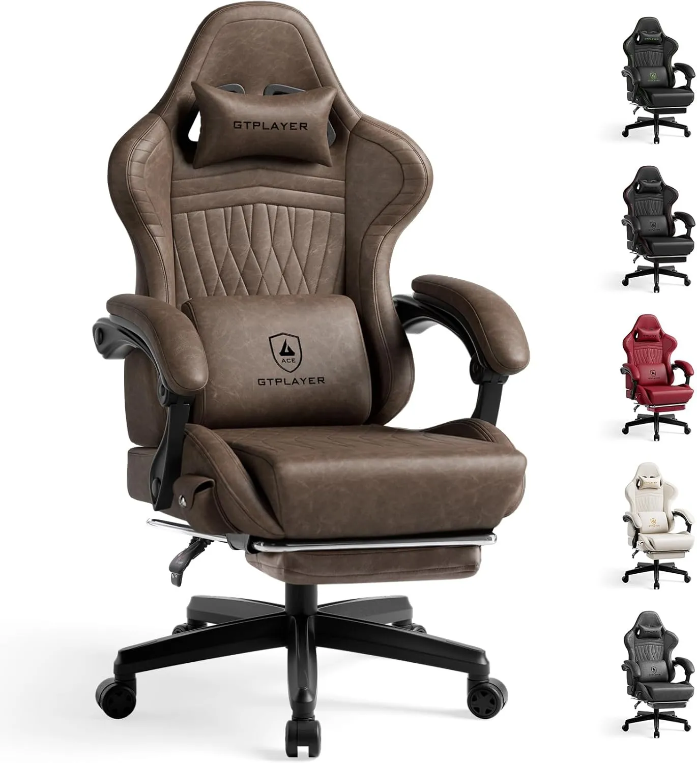 GTPLAYER Gaming Chair with Speakers, Video Game Chairs with Footrest, PC Gamer Chairs for Adults - Padded High Back Ergonomic Reclining Silla Gamer, Linkage Armrest, Ace Pro, Light Brown