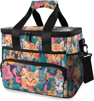 Guitar Cat Rock Grunge Style Cooler Bag Insulated Cooler Soft Sided Cooler 24 Can Portable Picnic Bag Large Leakproof Lunch Bag Box for Beach Grocery Camping Travel Car Men Women