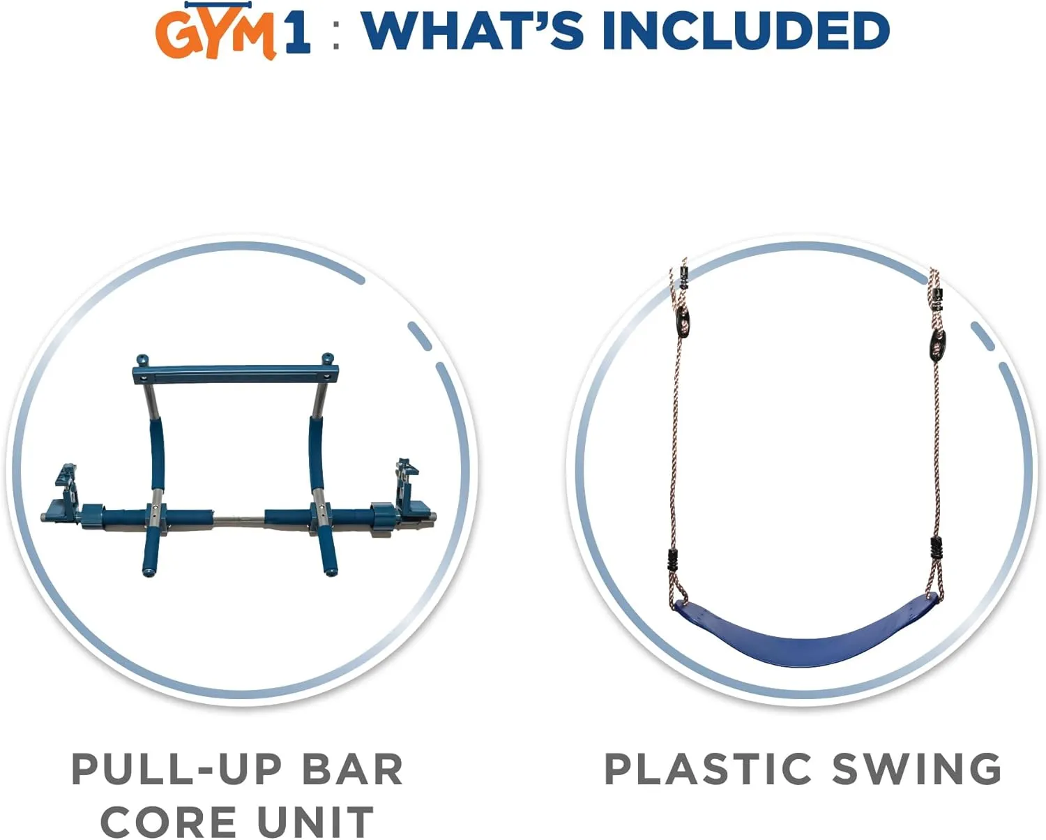 Gym1 2-Piece Doorway Gym for Kids, Includes Door Sensory Swing, Indoor Pull-Up Bar for Adults, Rings, Hanging Trapeze, Ladder & Knotted Rope, Holds Up to 300 Lbs - Blue