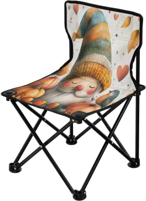 Halloween Pumpkin Gnome Portable Outdoor Folding Chair Anti-Slip Padded Oxford Cloth Stool Camping Chair Small for Beach Hiking Fishing Gardening Quad Camp Chair