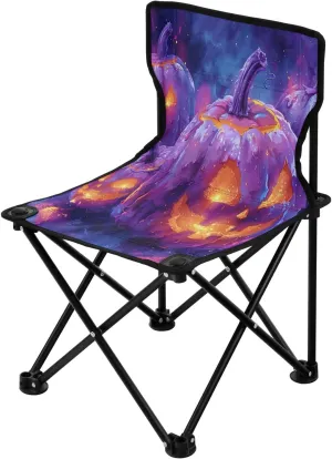 Halloween Pumpkin Spectre Face Portable Outdoor Folding Chair Anti-Slip Padded Oxford Cloth Stool Camping Chair Small for Beach Hiking Fishing Gardening Quad Camp Chair