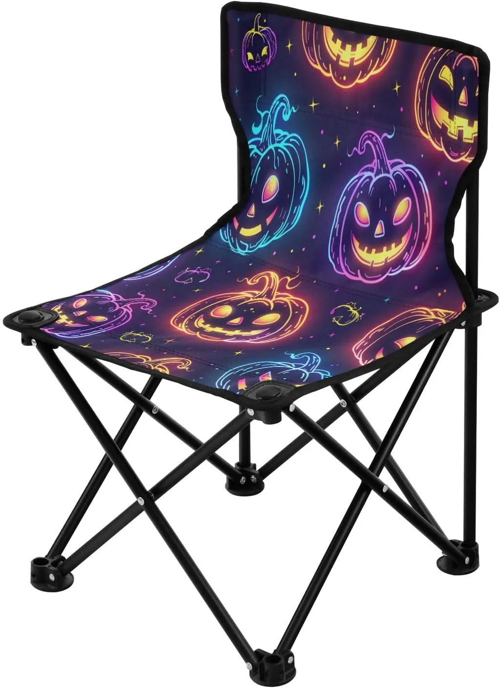 Halloween Pumpkin Spectre Face Portable Outdoor Folding Chair Anti-Slip Padded Oxford Cloth Stool Camping Chair Small for Beach Hiking Fishing Gardening Quad Camp Chair