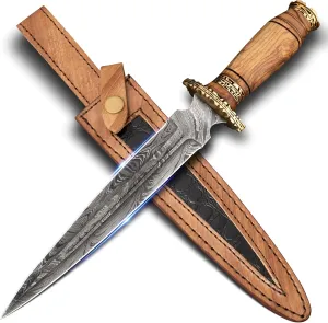Hand Made Damascus Steel Collectible Knife Handle Camel Bone with Brass Inserts (olive wood)