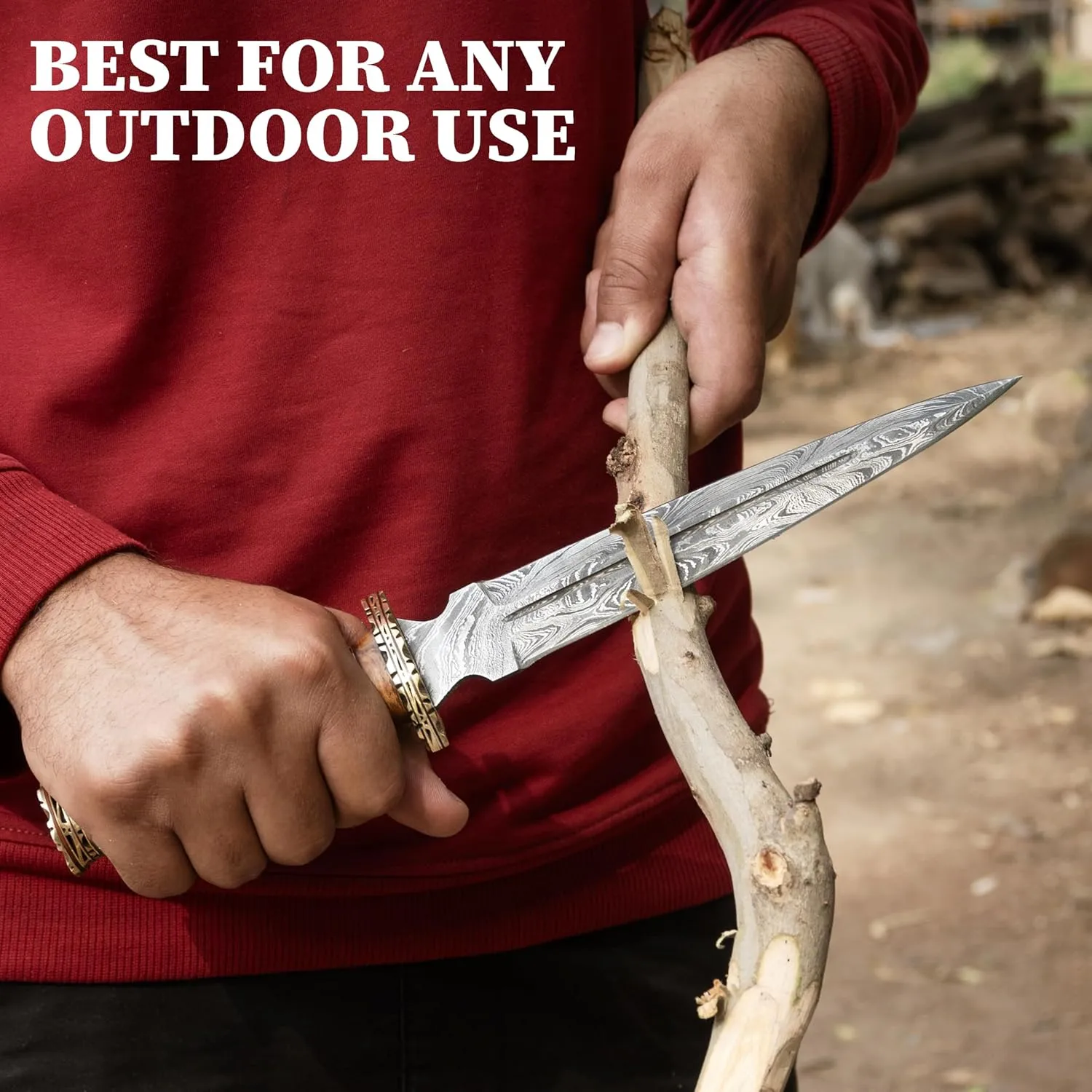 Hand Made Damascus Steel Collectible Knife Handle Camel Bone with Brass Inserts (olive wood)