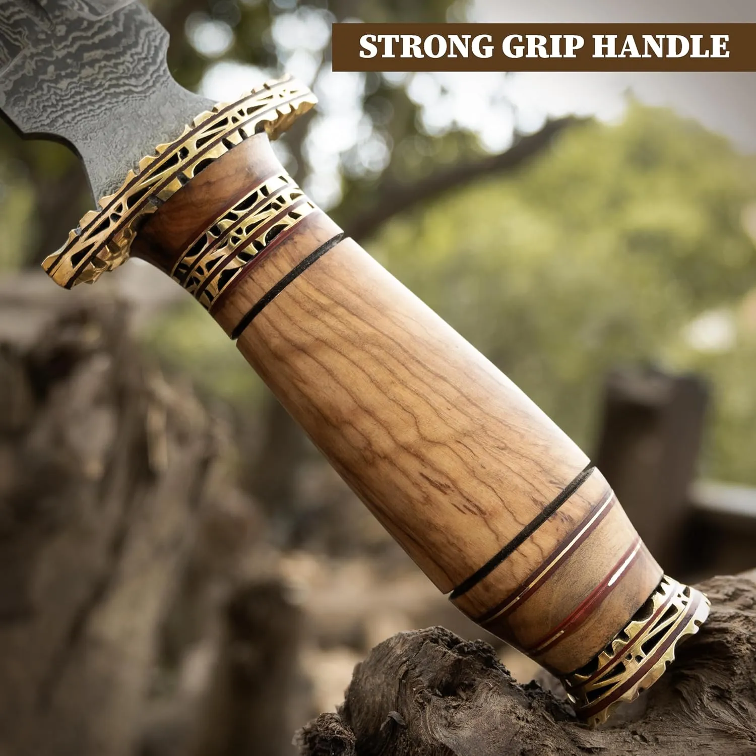 Hand Made Damascus Steel Collectible Knife Handle Camel Bone with Brass Inserts (olive wood)