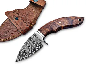 Handmade 8″ Damascus Hunting Knife - Bushcraft Fixed Blade Hunting Knife with Sheath and Rose Wood Handle EDC Skinning Knife., Brown Black