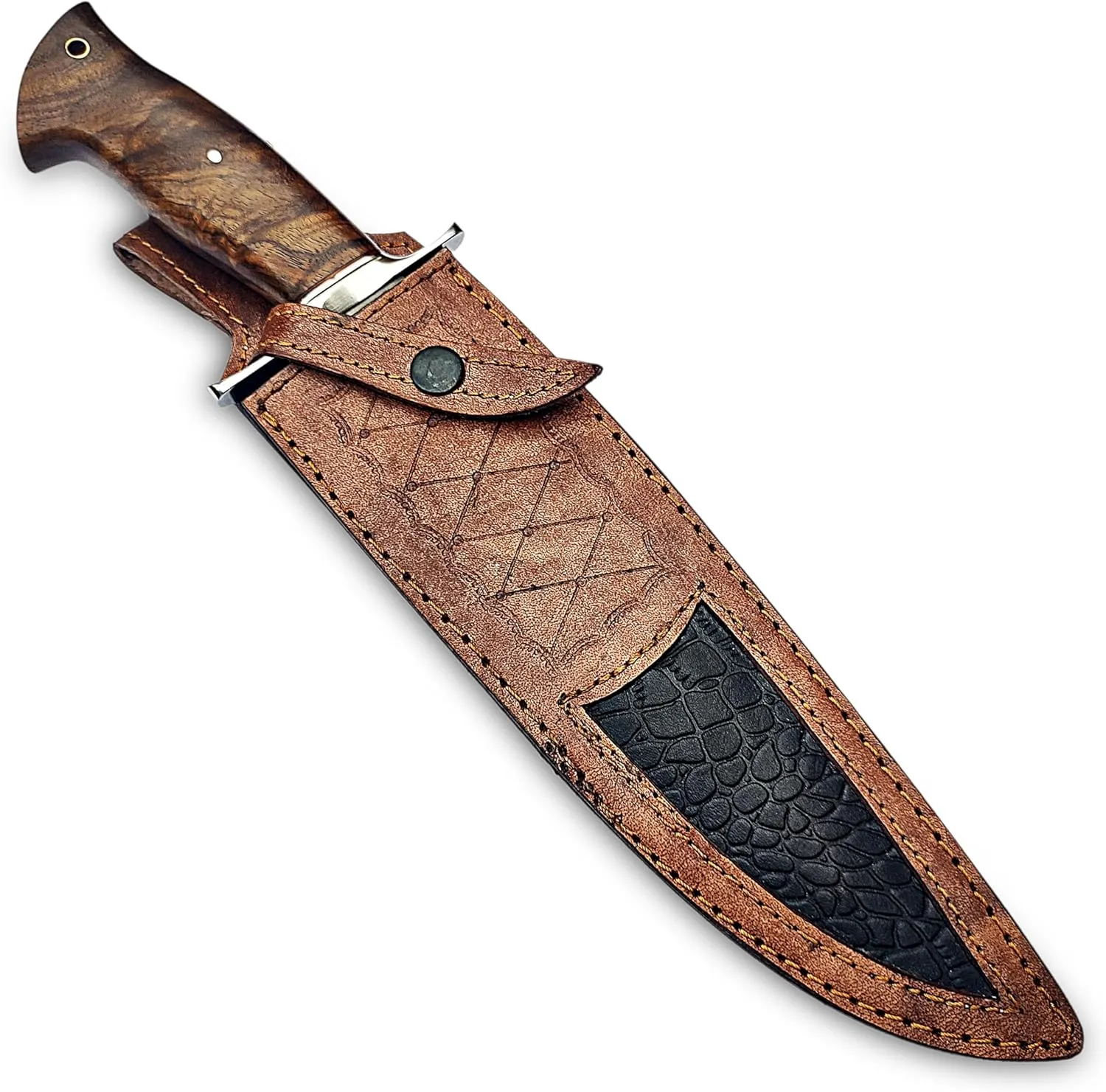 Handmade D2 Steel 15 Inch Bowie Knife with leather sheath - Survival Hunting knife with steel Guard, Rosewood Handle Ideal for Camping Bushcrafting Hunting & outdoor use