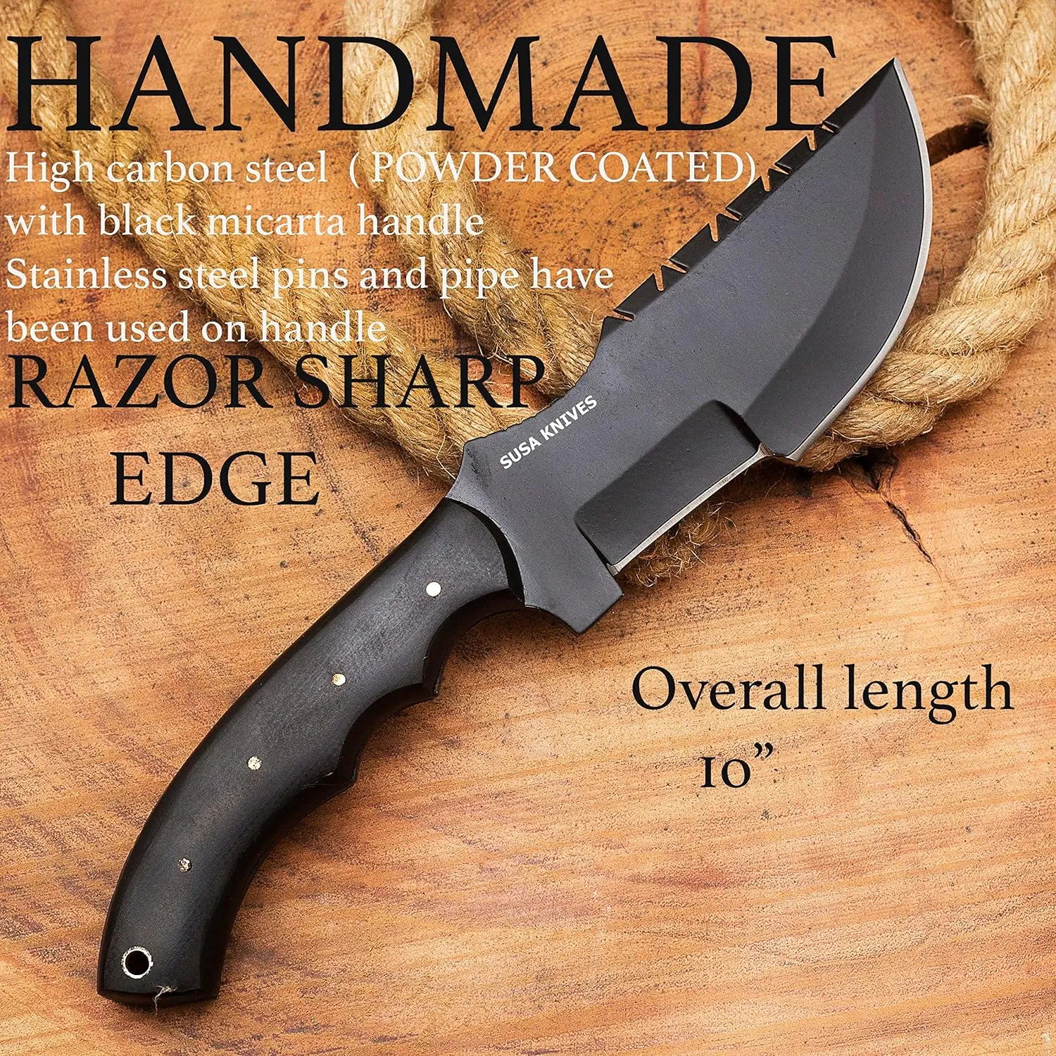 Handmade D2 Steel Tracker Knife - Survival - Camping Knife Tactical Hunting Knife with Sheath Horizontal Carry Fixed Blade (BLACK TRACKER)