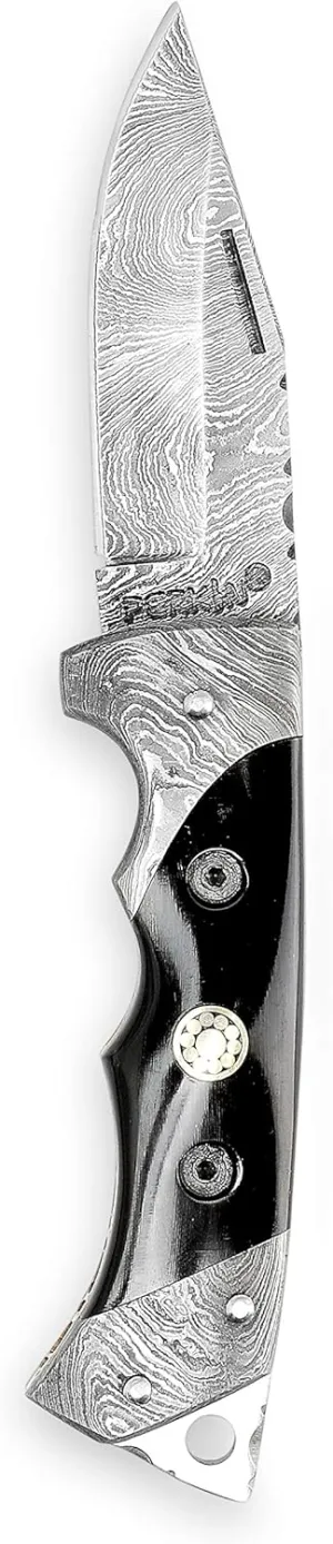 Handmade Damascus Folding Knife- Work of Art