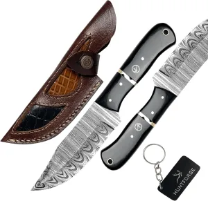 Handmade damascus steel blade gorgeous hunting knife with leather pouch skinning knives for men,Camping knife,boning knife,Fixed blade knife,Survival knife