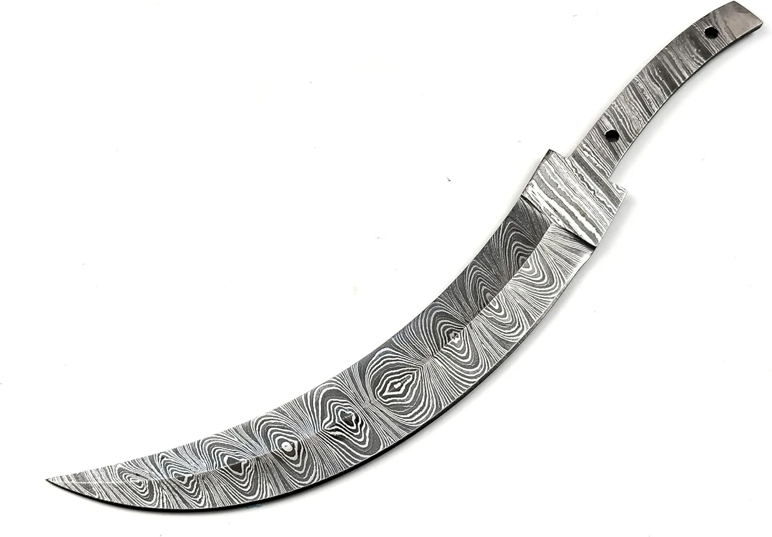 Handmade Damascus Steel Knife Blank – Curved Edge Blade Blank with Hidden Tang – Heat Treated, Sharp, Ready for Handle – 27cm Overall Length – Knife Making Supplies (B13)