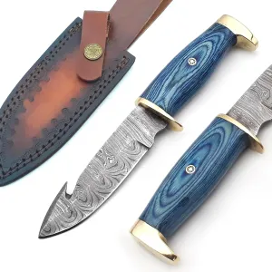 Handmade Damascus Steel Skinning Knife With Gut Hook - Bushcraft Fixed Blade Hunting Knife with Sheath - Gift for Men - Best for Camping, Fishing and Outdoors