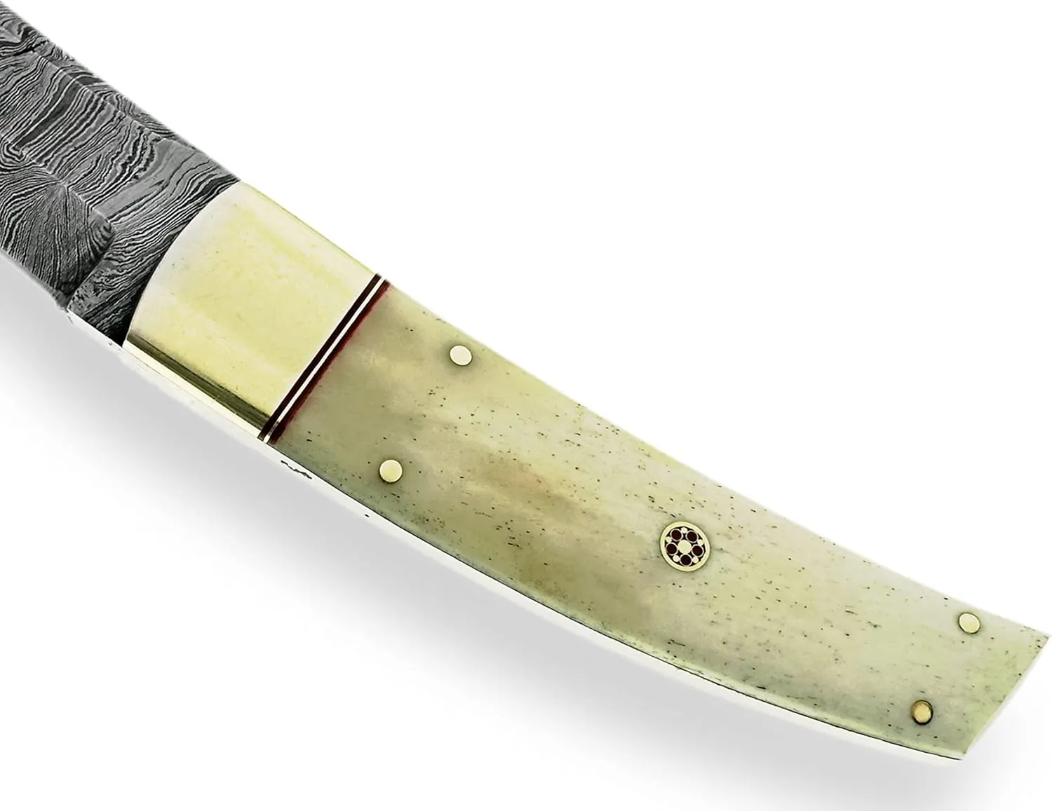 Handmade Damascus Steel Tanto, Skinner, Hunting, and Fixed Blade Knife – Durable Outdoor Knife with Leather Sheath for Camping and Survival (OB-1093) (White)