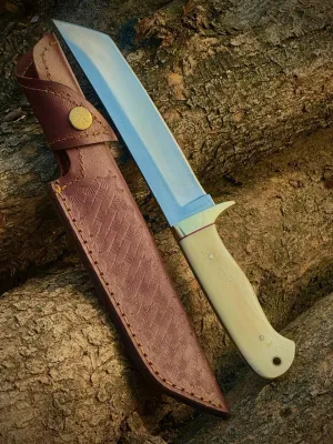 Handmade Hunting Fixed Blade Tanto knife with Leather sheath Outdoor Carbon steel knife for Skinning Camping Adventure For gifted
