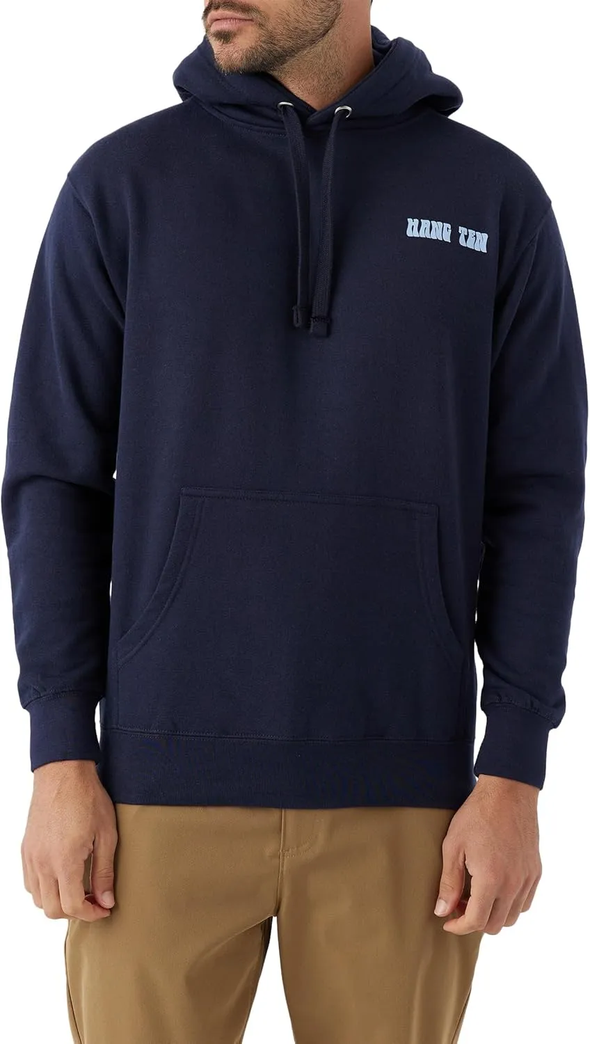 Hang Ten Mens Square Logo Hoodie - Comfortable Hooded Sweatshirt for Men - Relaxed Fit with Front Pocket