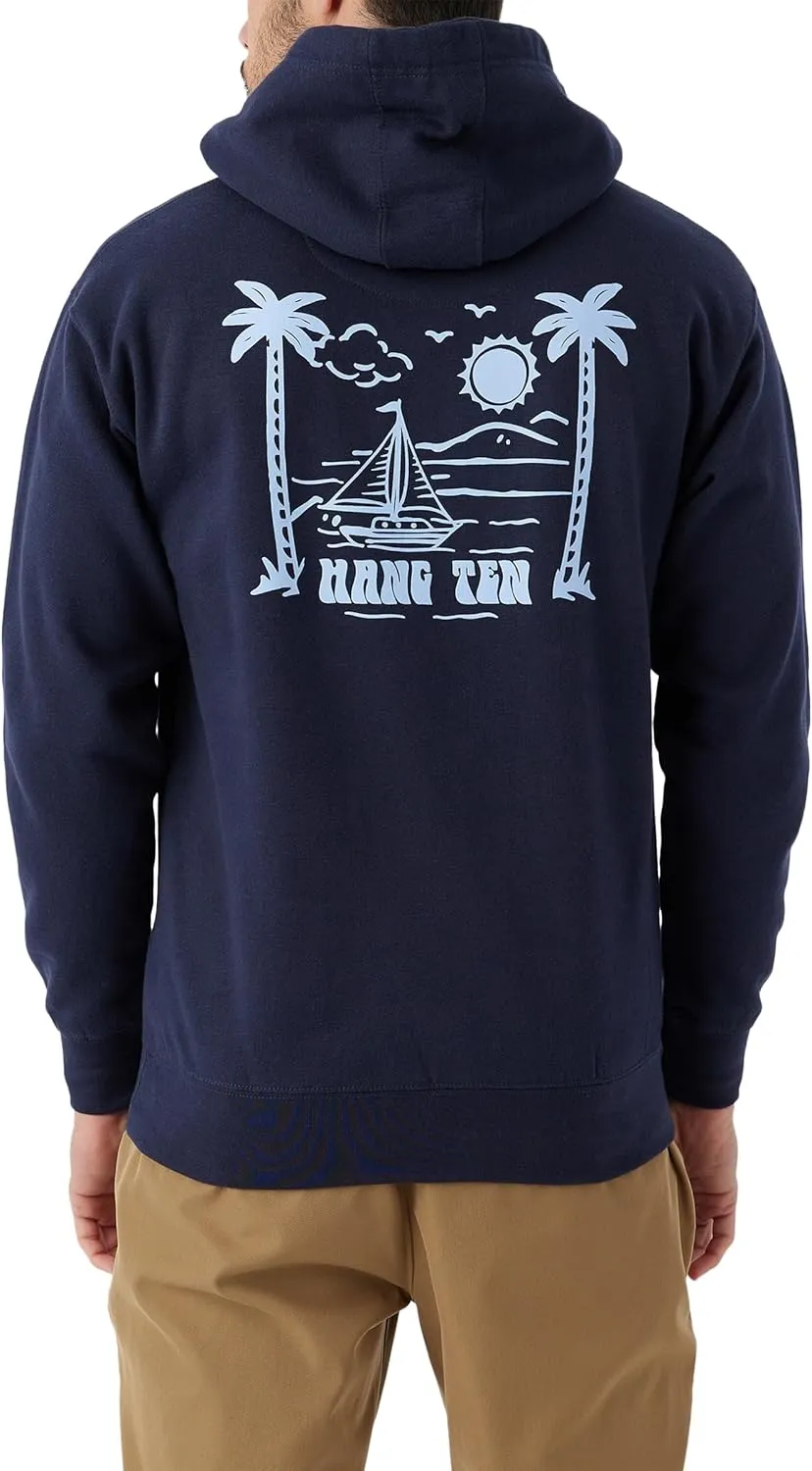 Hang Ten Mens Square Logo Hoodie - Comfortable Hooded Sweatshirt for Men - Relaxed Fit with Front Pocket