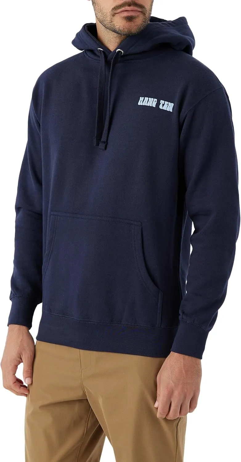 Hang Ten Mens Square Logo Hoodie - Comfortable Hooded Sweatshirt for Men - Relaxed Fit with Front Pocket