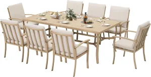 HAPPATIO Aluminum 9 Piece Patio Dining Set - Aluminum Outdoor Dining Set for 8, Patio Dining Table and Chairs Set, Patio Furniture with Table and Chairs (Beige)