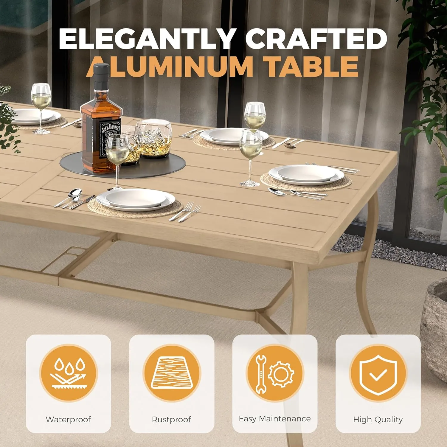 HAPPATIO Aluminum 9 Piece Patio Dining Set - Aluminum Outdoor Dining Set for 8, Patio Dining Table and Chairs Set, Patio Furniture with Table and Chairs (Beige)