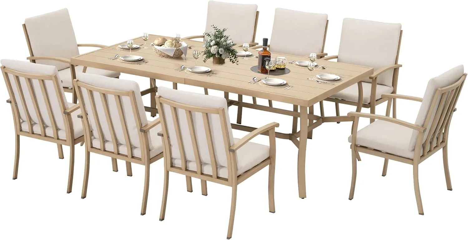 HAPPATIO Aluminum 9 Piece Patio Dining Set - Aluminum Outdoor Dining Set for 8, Patio Dining Table and Chairs Set, Patio Furniture with Table and Chairs (Beige)