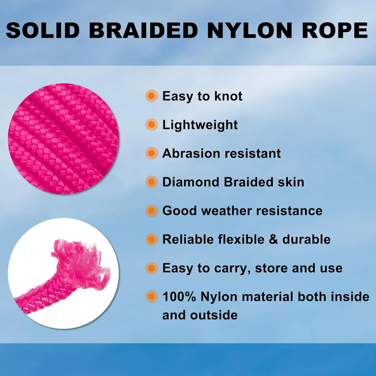 HARFINGTON Solid Braid Nylon Rope 1/8 Inch 500 Ft Multipurpose Polypropylene Utility Rope Cord Line for Camping Flag Pole Climb Knot, Pink