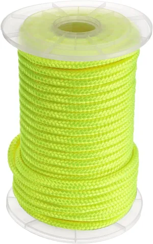 HARFINGTON Solid Braid Nylon Rope 3/8 Inch 100 Ft Multipurpose Polypropylene Utility Rope Cord Line for Camping Flag Pole Climb Knot, Yellow