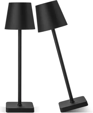 HASUN 2 Pack LED Cordless Rechargeable Table Lamp, 5200mAh Battery Operated Desk Lamp Table Light, Aluminum Shell, 3 Color Stepless Dimming Up Waterproof for Coffee Table/Indoor/Camping (Black)