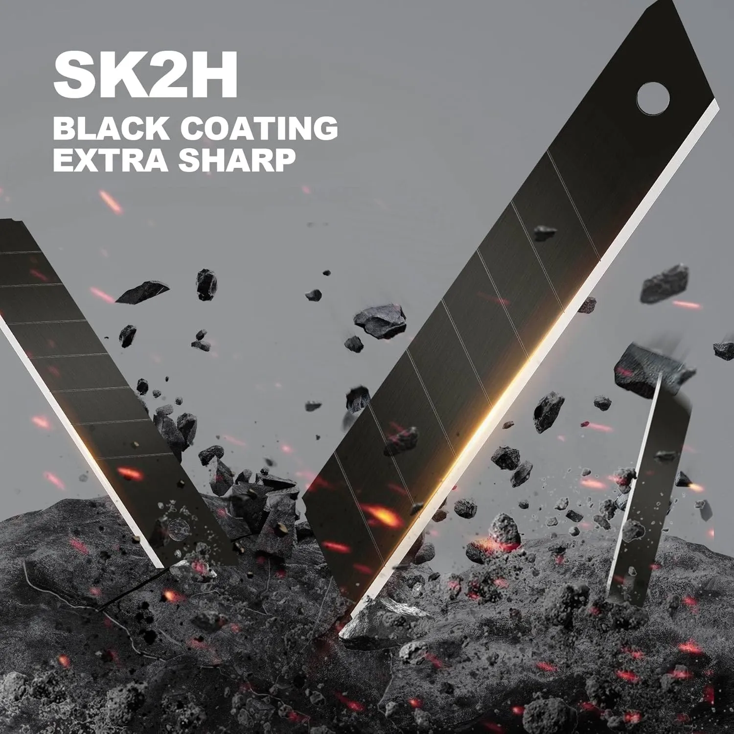 HAUTMEC 40PCS 18mm SK2H Ultra Sharp Snap Off Blades, Retractable Black Utility Knife Replacement Blades, Sharper SK2H Heavy Duty, Creative Safety Box, for Box, Carpet, Rope HT0144-40PC