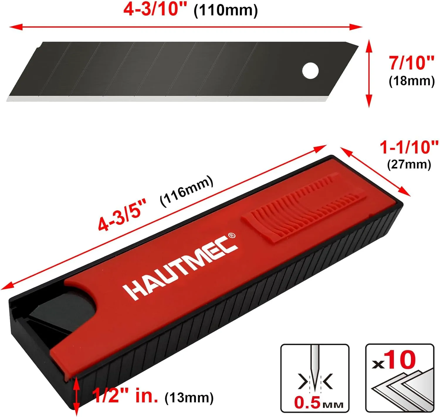HAUTMEC 40PCS 18mm SK2H Ultra Sharp Snap Off Blades, Retractable Black Utility Knife Replacement Blades, Sharper SK2H Heavy Duty, Creative Safety Box, for Box, Carpet, Rope HT0144-40PC