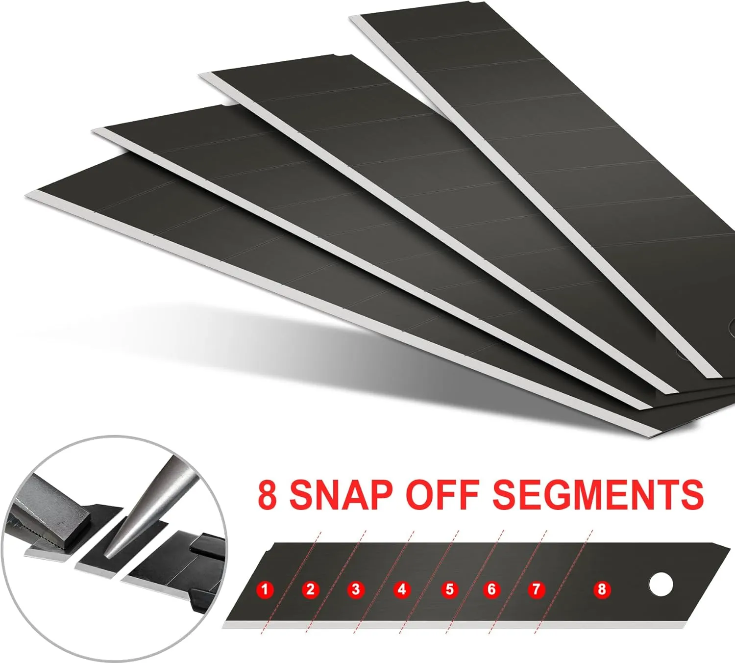 HAUTMEC 40PCS 18mm SK2H Ultra Sharp Snap Off Blades, Retractable Black Utility Knife Replacement Blades, Sharper SK2H Heavy Duty, Creative Safety Box, for Box, Carpet, Rope HT0144-40PC